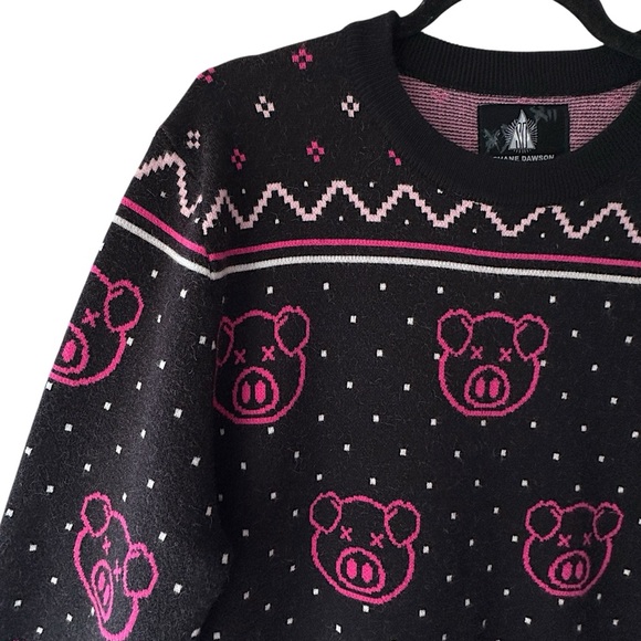 SHANE DAWSON | NWOT COTTON HOLIDAY PIG SWEATER BLACK & NEON PINK | 2XL - Picture 9 of 13